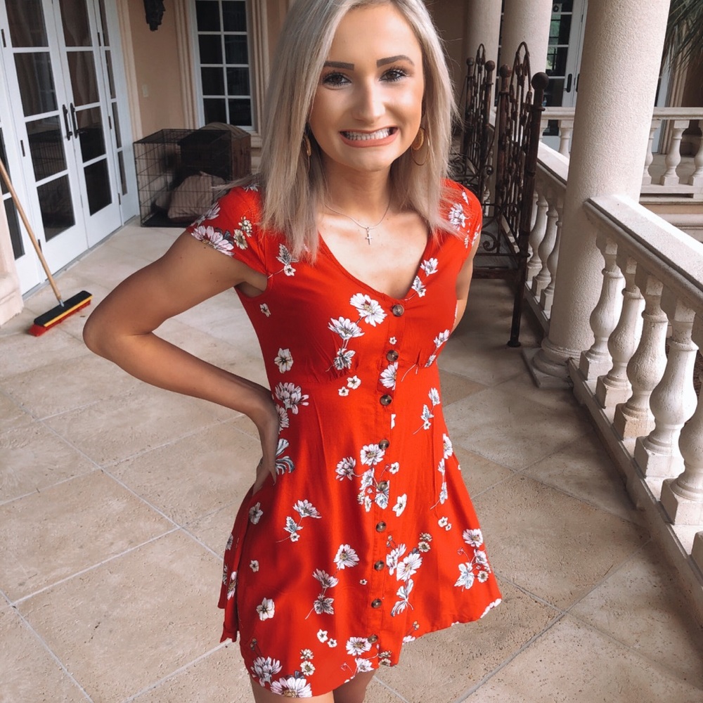 Red floral dress